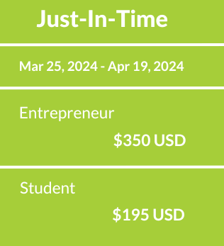 Table with one column showing the pricing for Entrepreneurs and Students